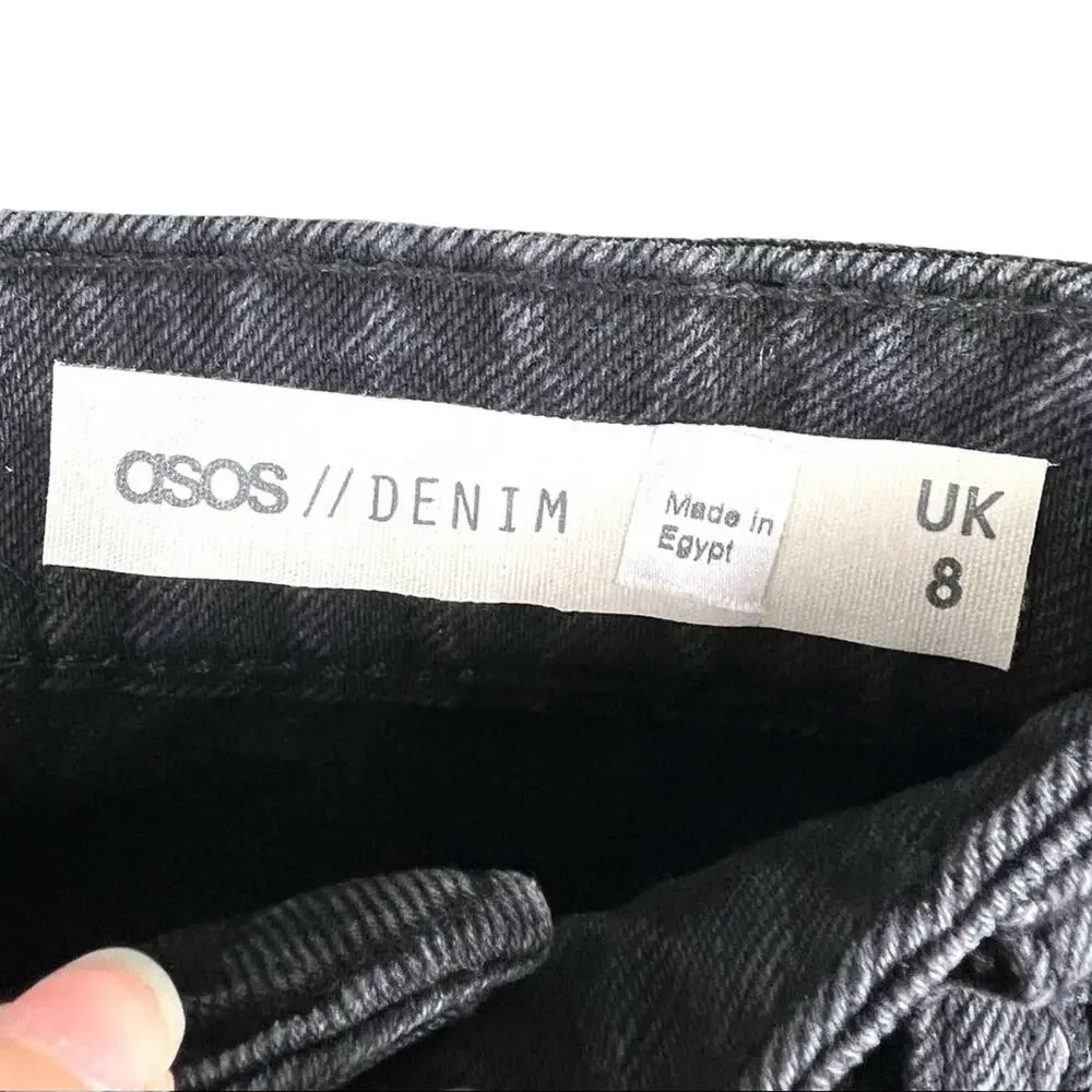 NEW ASOS High-Waisted Denim Mom Shorts Washed Black 4 Small